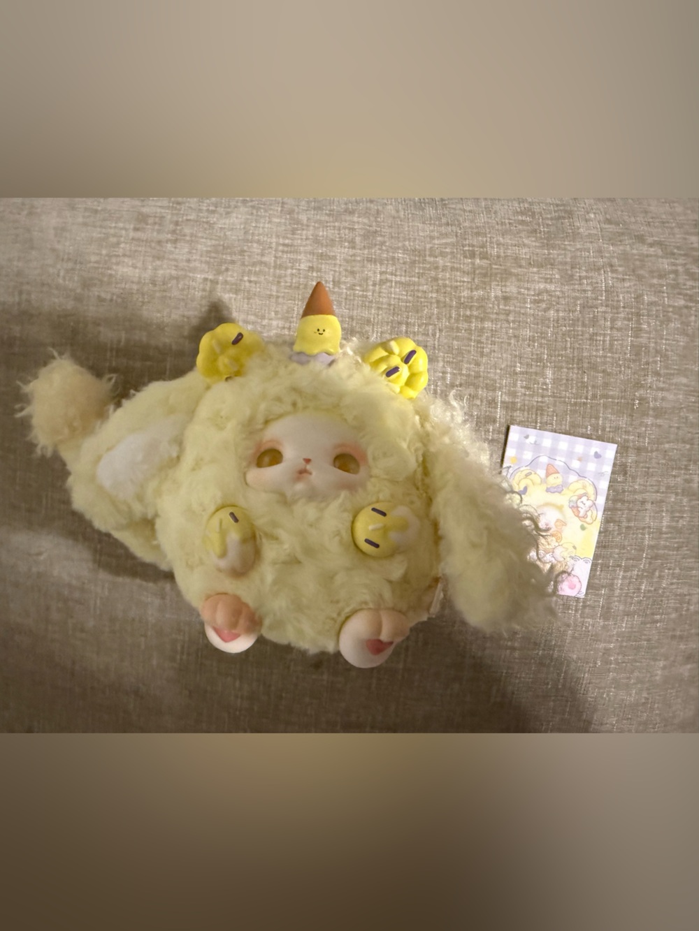 Plush Yellow Cute Creature Doll with Smiley Charms